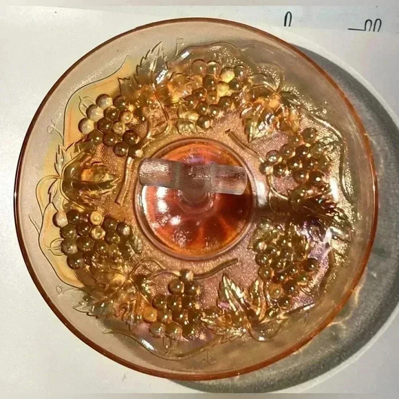 RARE FIND IMPERIAL Carnival Glass CENTER HANDLE SERVER Amber Glass  9” - Picture 9 of 12